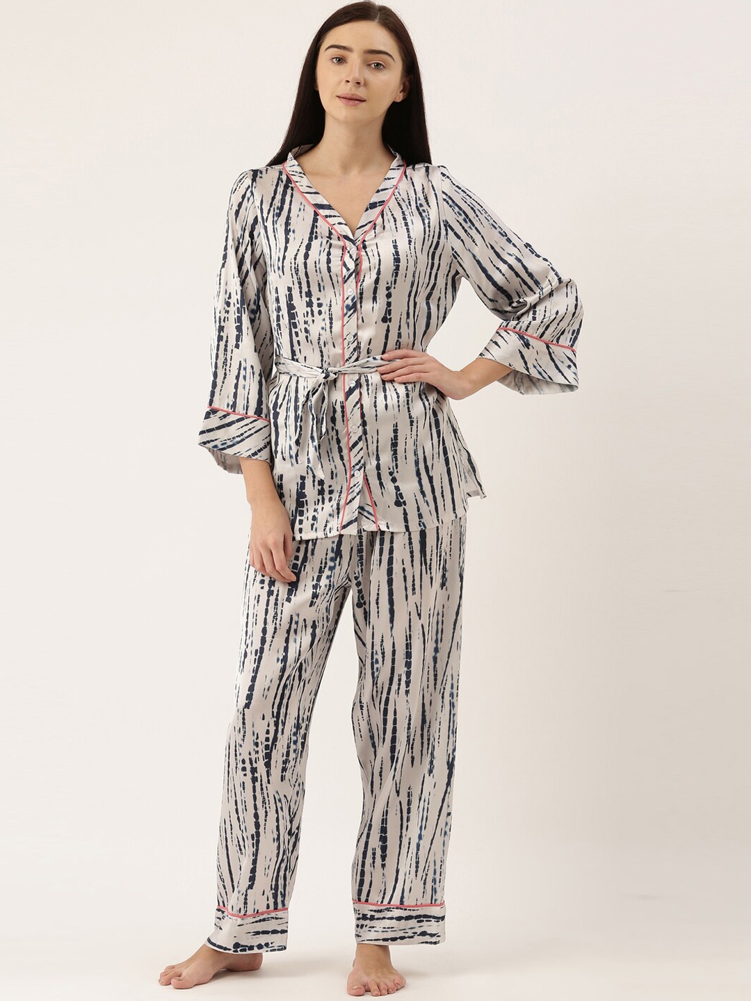 

Bannos Swagger Women Grey & Blue Printed Night suit