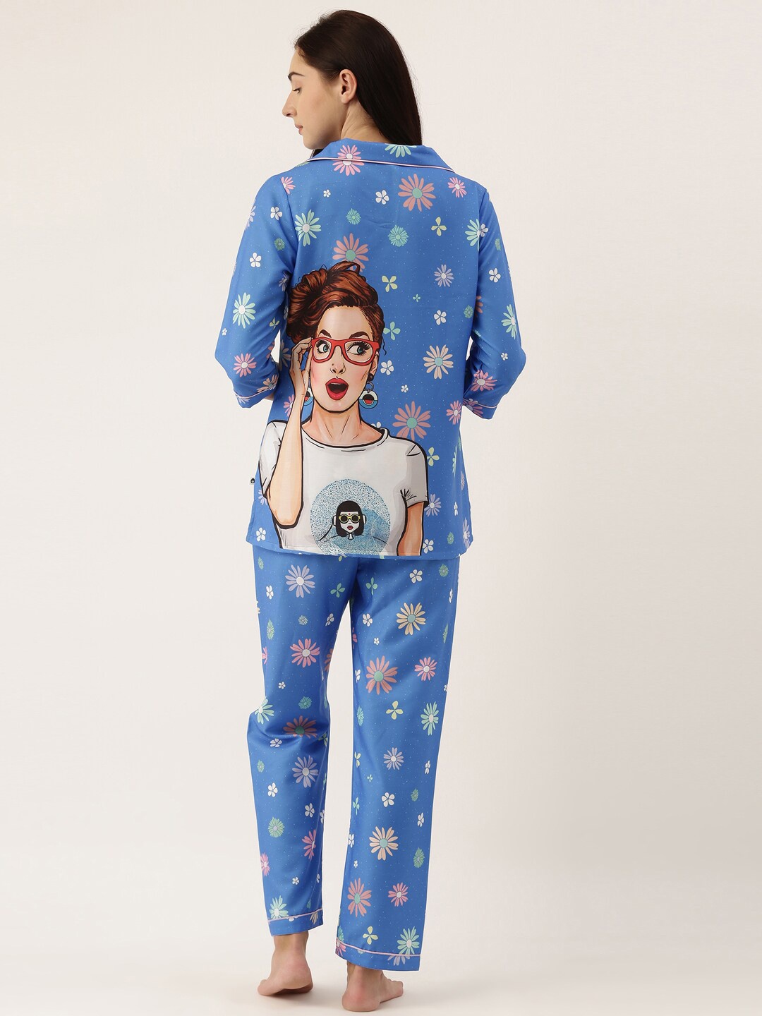 

Bannos Swagger Women Blue & Pink Printed Night suit