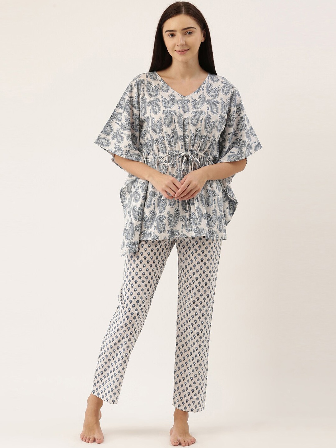 

Bannos Swagger Women White & Grey Printed Night suit