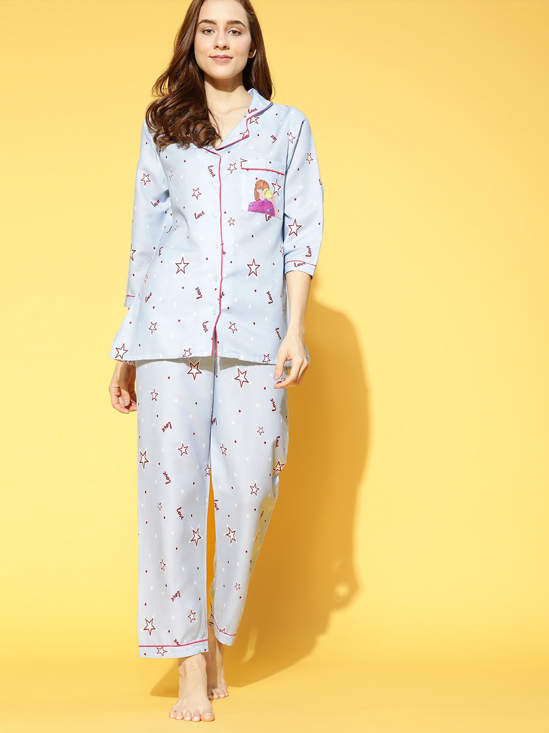 

Bannos Swagger Women Stunning Blue Graphic Printed Night Suit