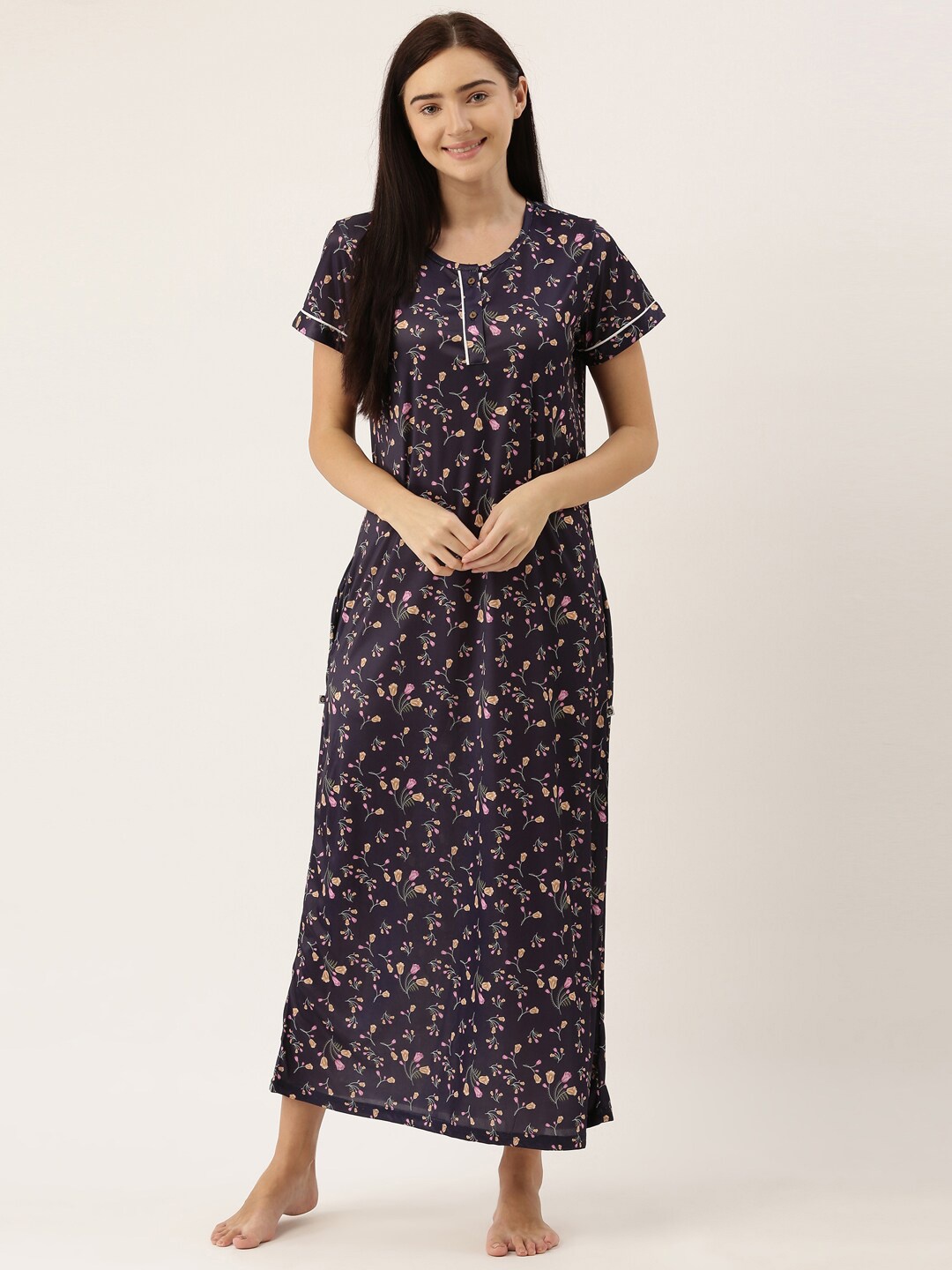 

Bannos Swagger Women Navy Blue Printed Nighty
