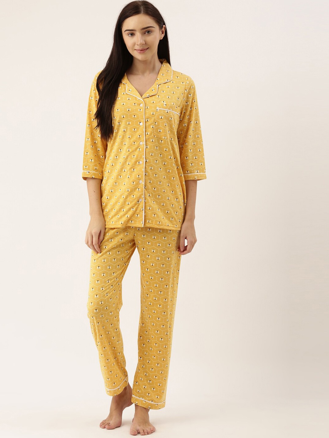 

Bannos Swagger Women Yellow Printed Night Suit