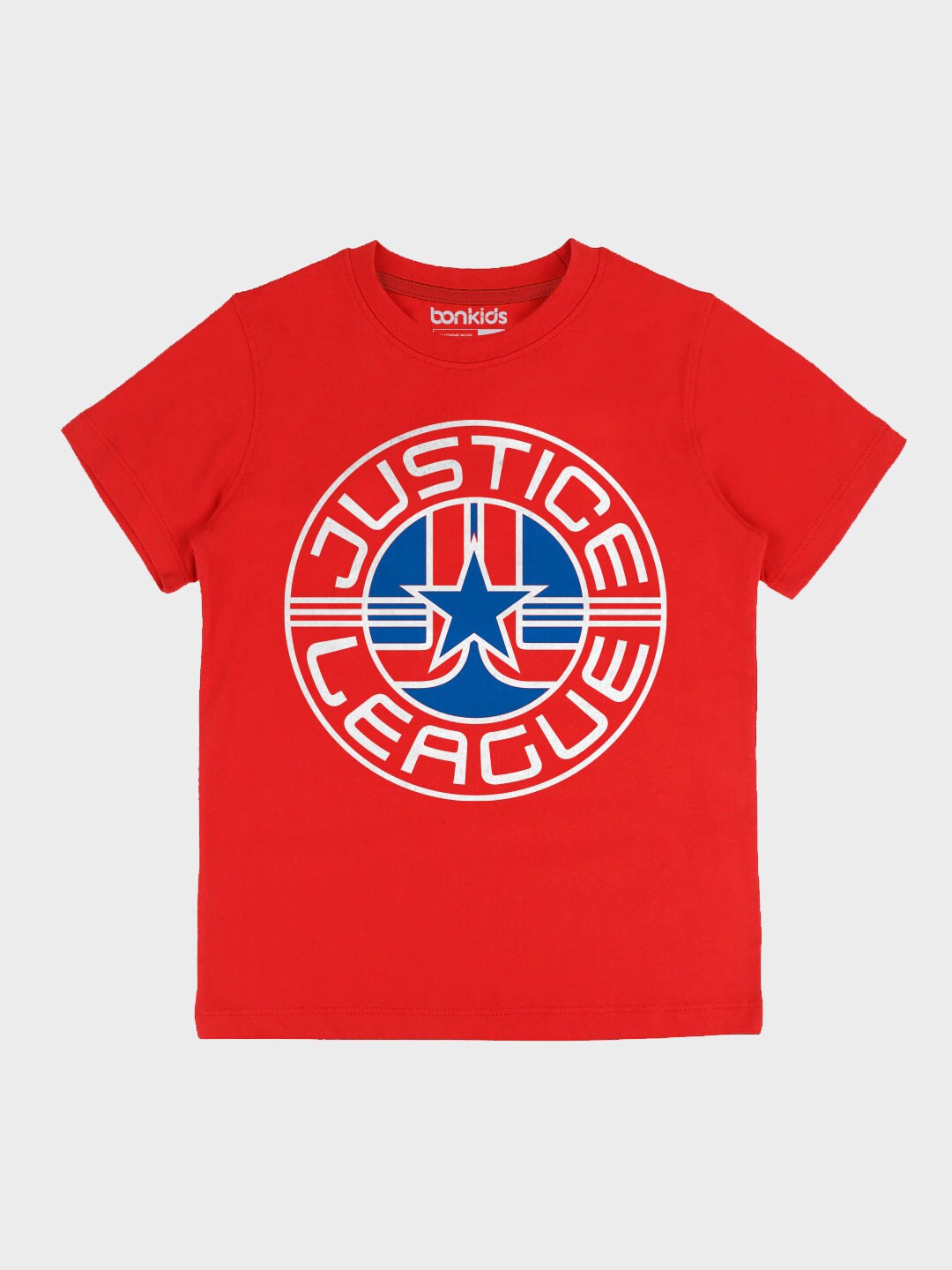 

BonOrganik Boys Red Justice League Printed T-shirt