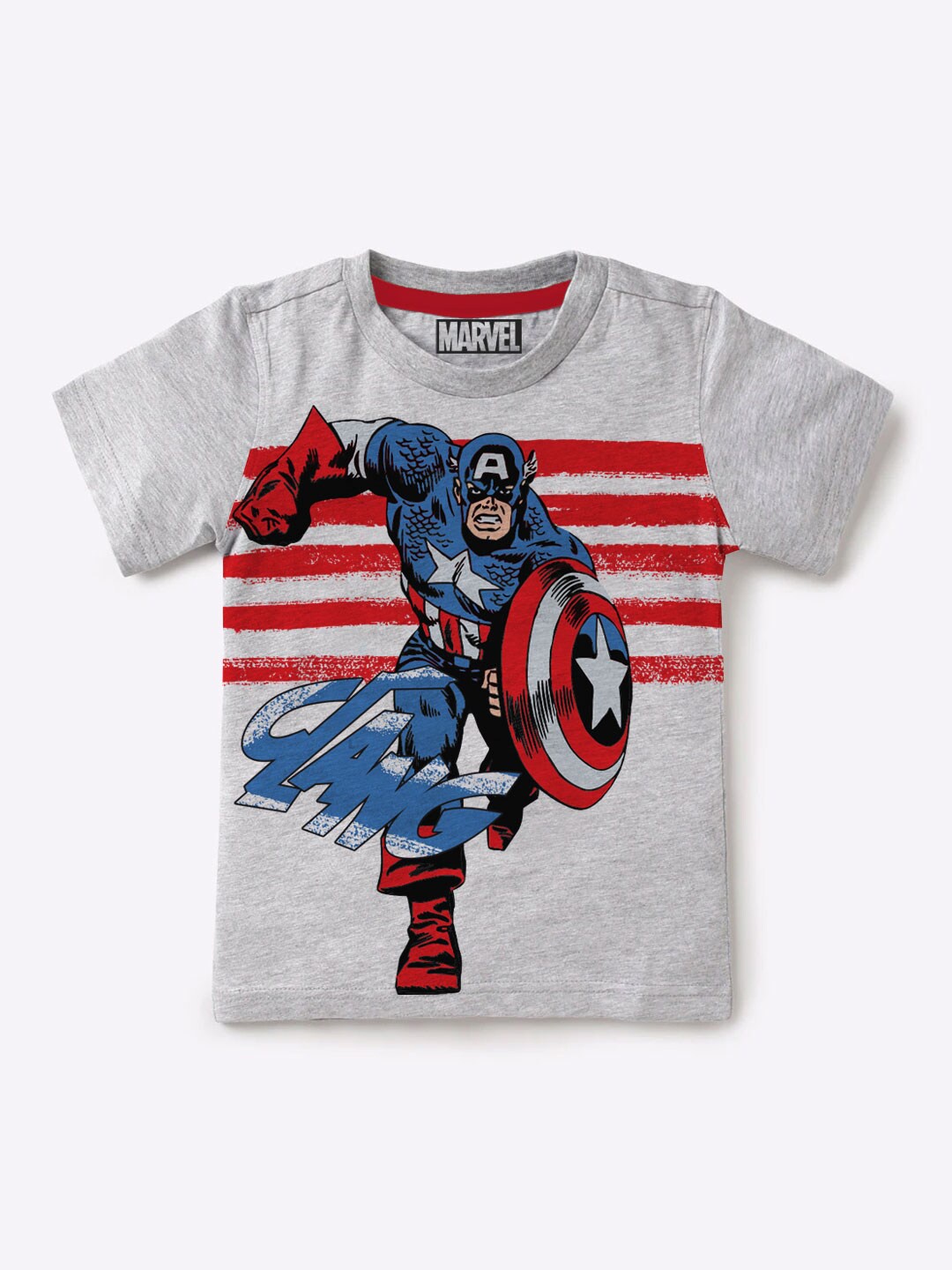 

BonOrganik Boys Grey Captain America Printed Pure Cotton T-shirt