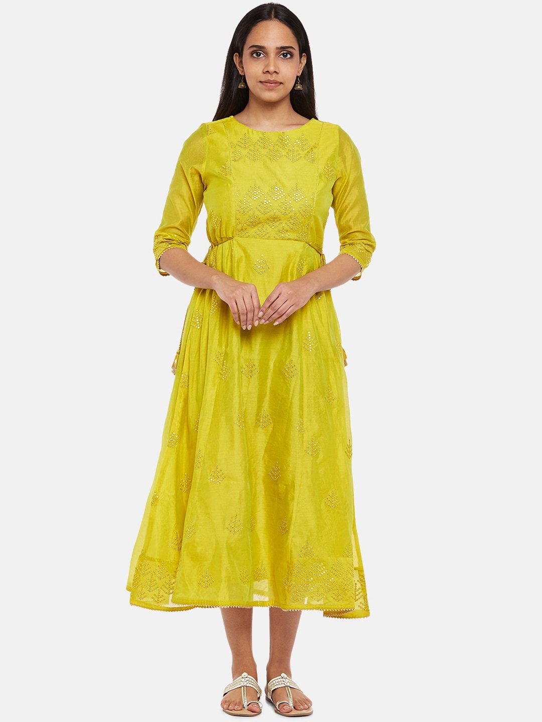 

RANGMANCH BY PANTALOONS Yellow Midi Dress