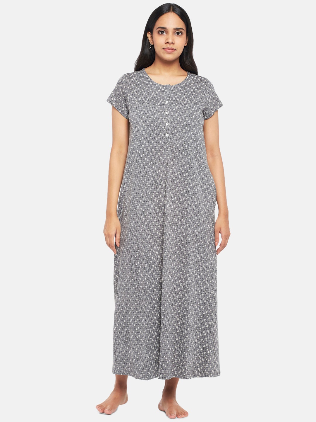 

RANGMANCH BY PANTALOONS Grey Printed Cotton Maxi Nightdress