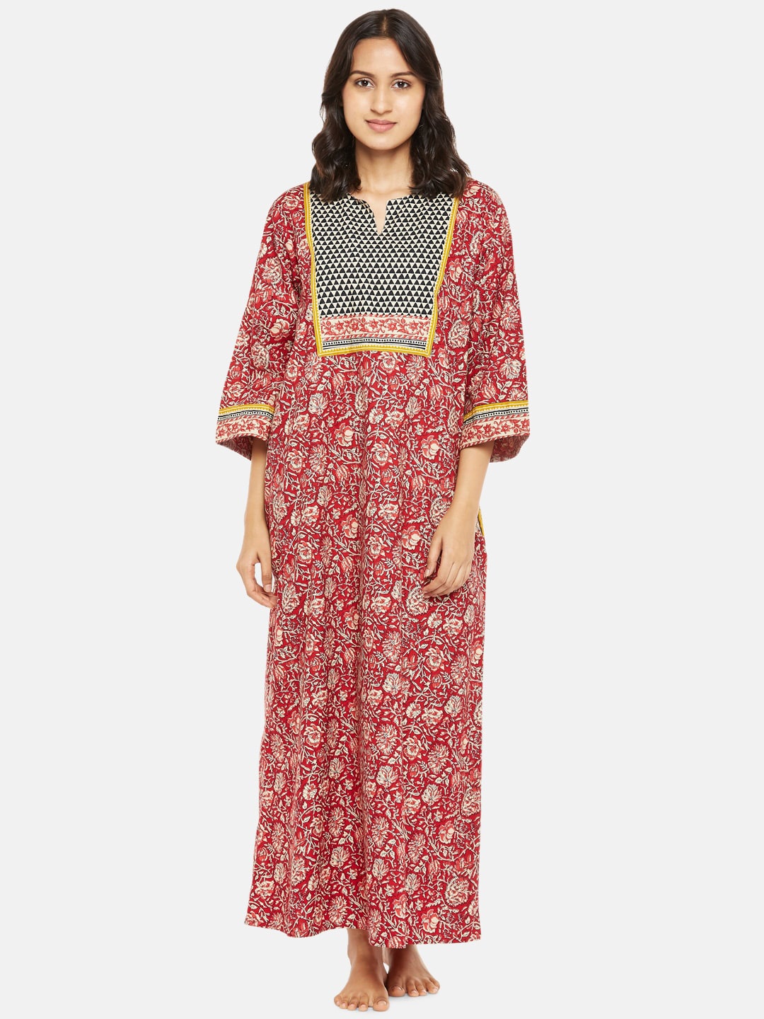 

RANGMANCH BY PANTALOONS Red Printed Maxi Nightdress