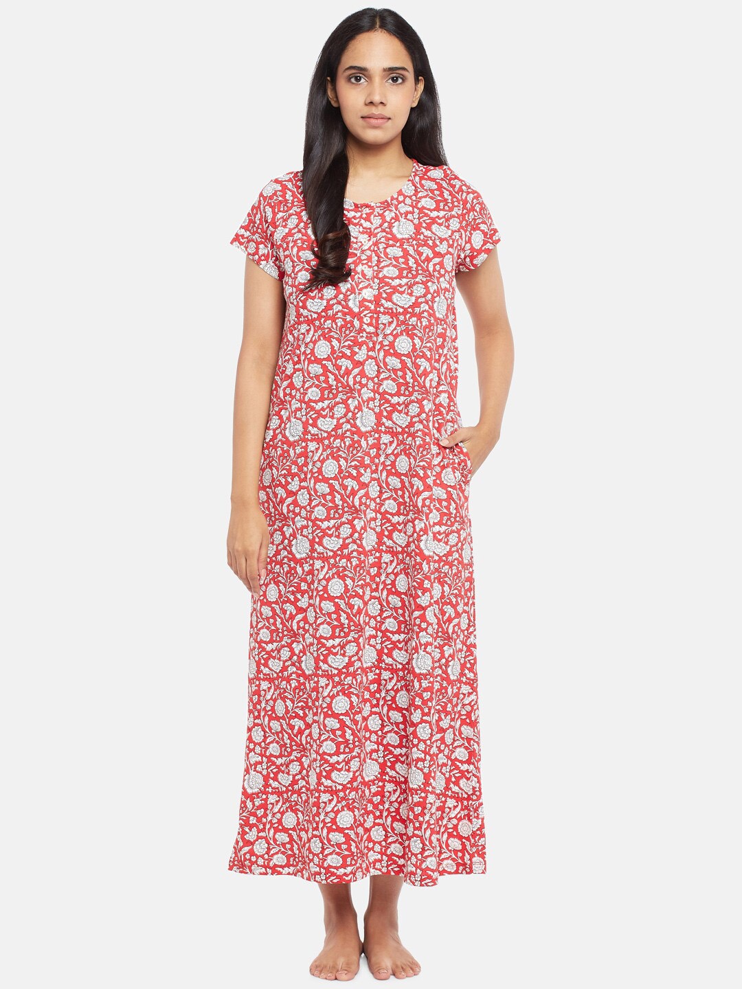 

RANGMANCH BY PANTALOONS Red Printed Maxi Nightdress