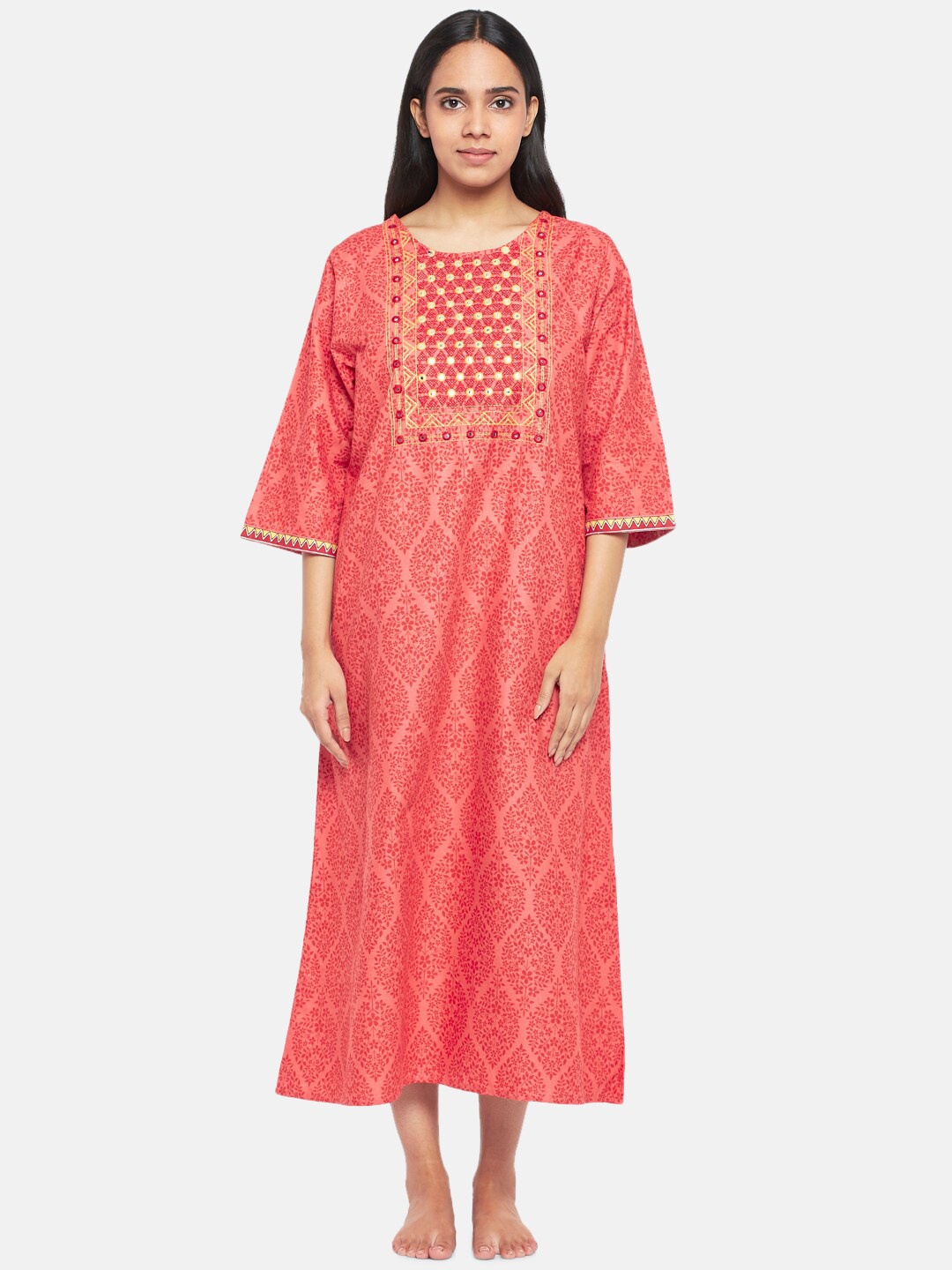 

RANGMANCH BY PANTALOONS Coral Printed Maxi Nightdress