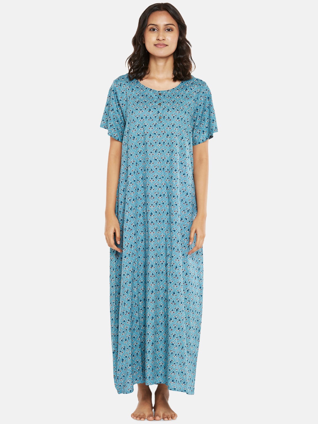 

RANGMANCH BY PANTALOONS Blue Printed Maxi Nightdress