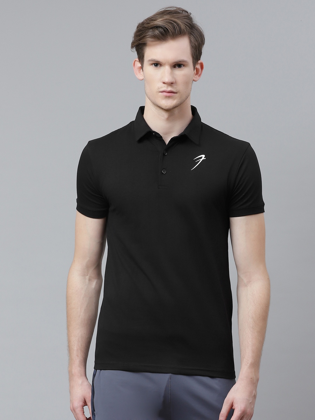 

FUAARK Men Black Polo Collar Slim Fit Training Polo Collar T-shirt