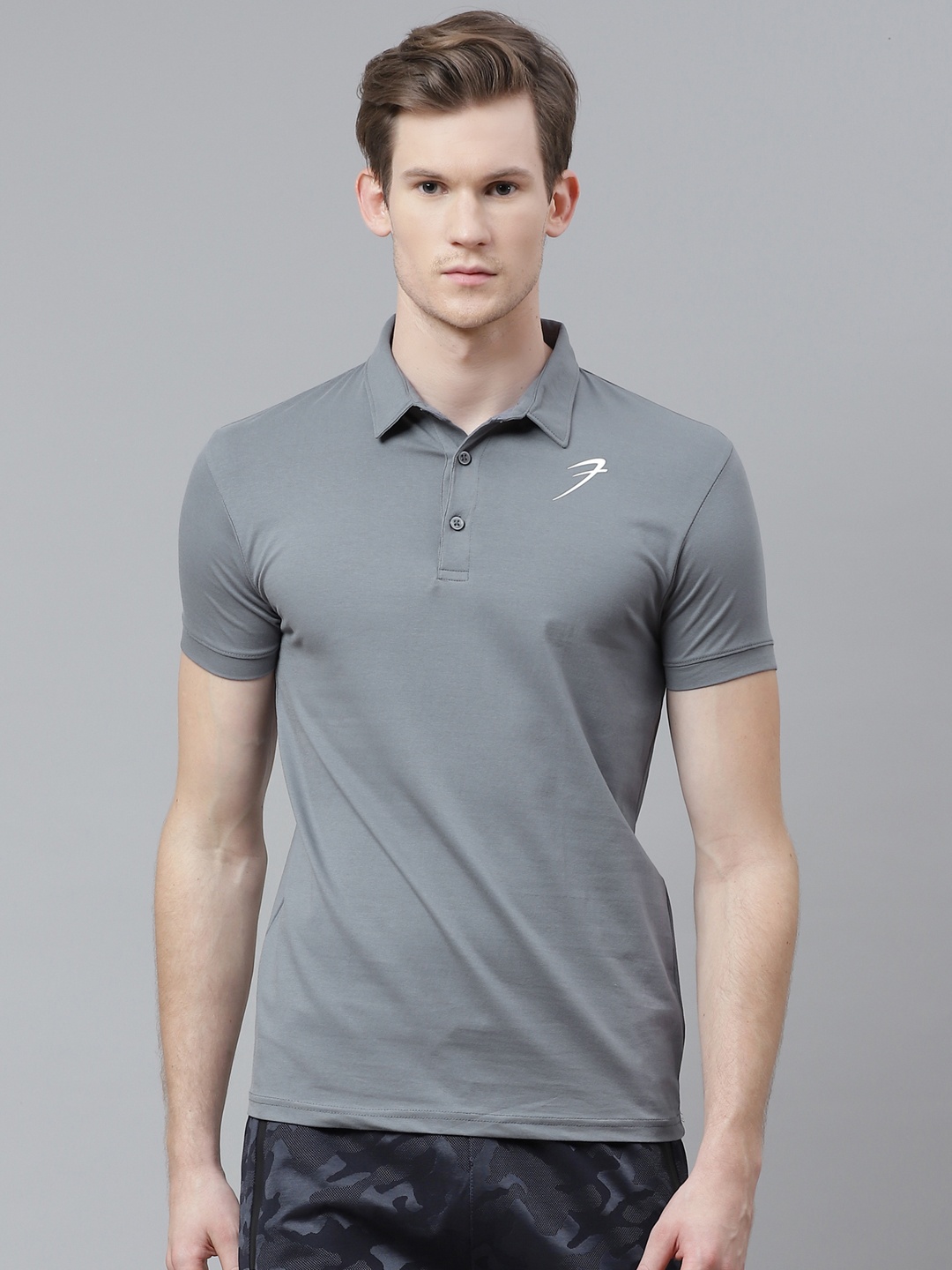 

FUAARK Men Grey Polo Collar Slim Fit Training Polo Collar T-shirt