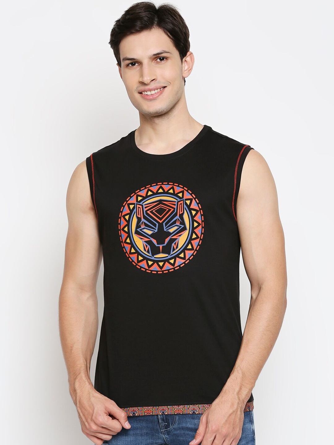 

The Souled Store Men Black & Yellow Panther Power Printed Pure Cotton Tank Innerwear Vest