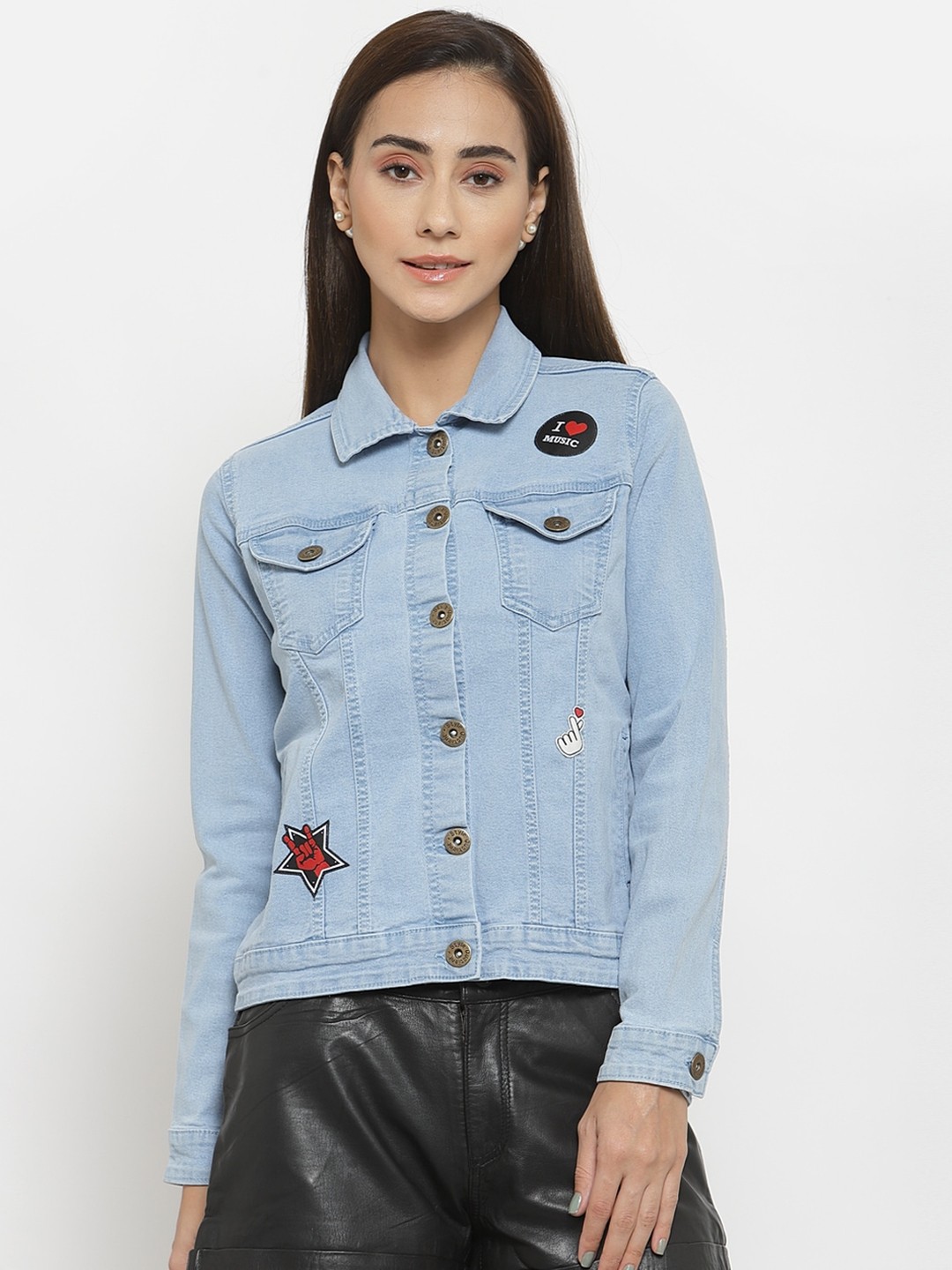 

Style Quotient Women Blue Placement Printed Denim Jacket