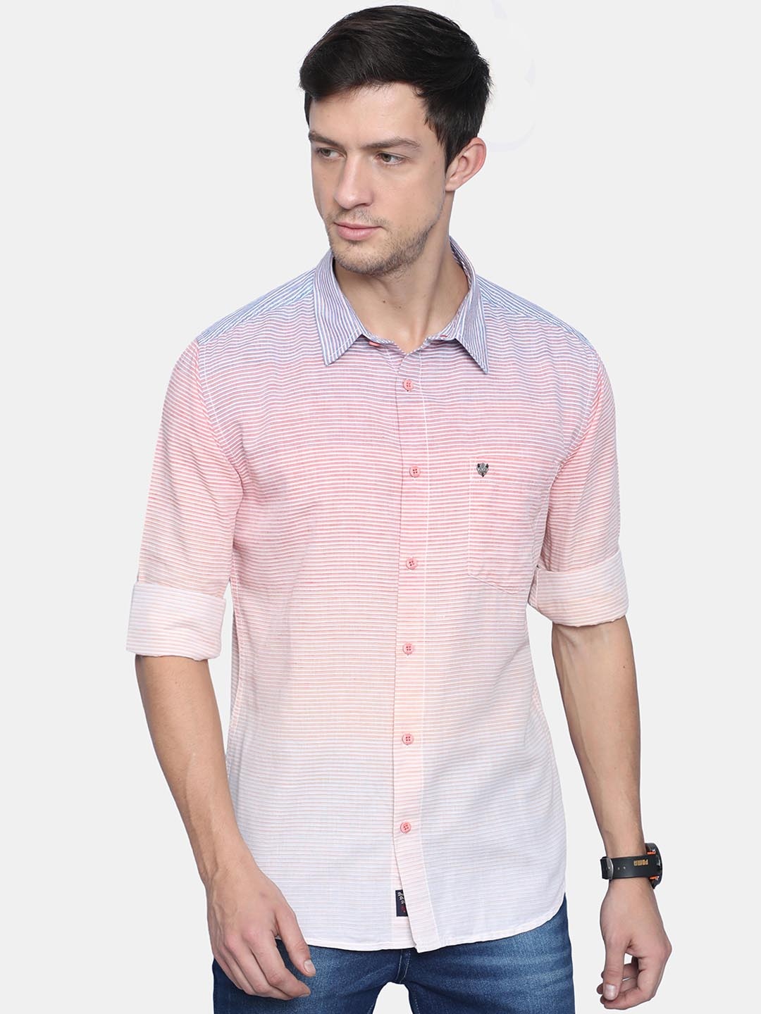 

VUDU Men Pink Horizontal Stripes Striped Casual Shirt