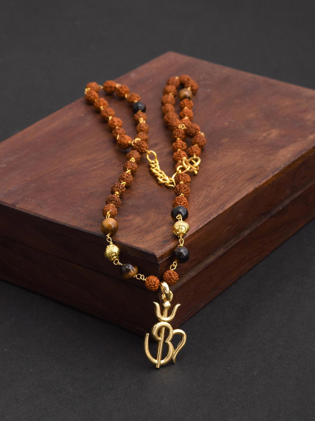 

Tistabene Men Brown Om Trishool Rudraksha Gold Plated Necklace