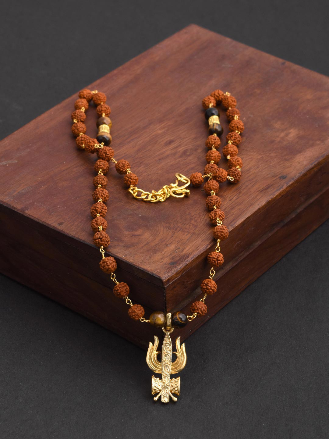 

Tistabene Men Brown Gold-Plated Trishool Rudraksha Necklace