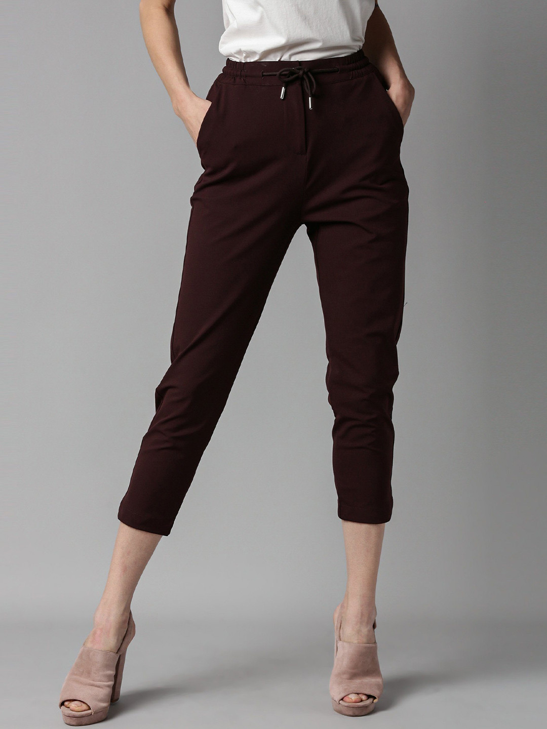 

RAREISM Women Solid Maroon Trousers