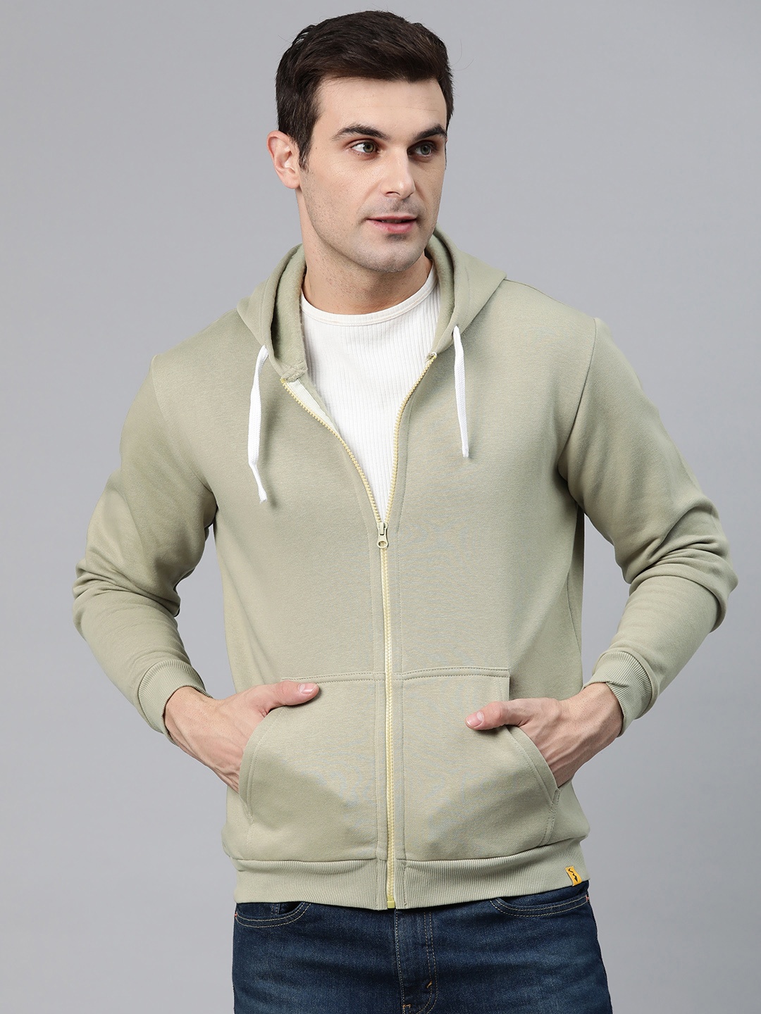

Campus Sutra Solid Pure Cotton Hooded Sweatshirt, Olive