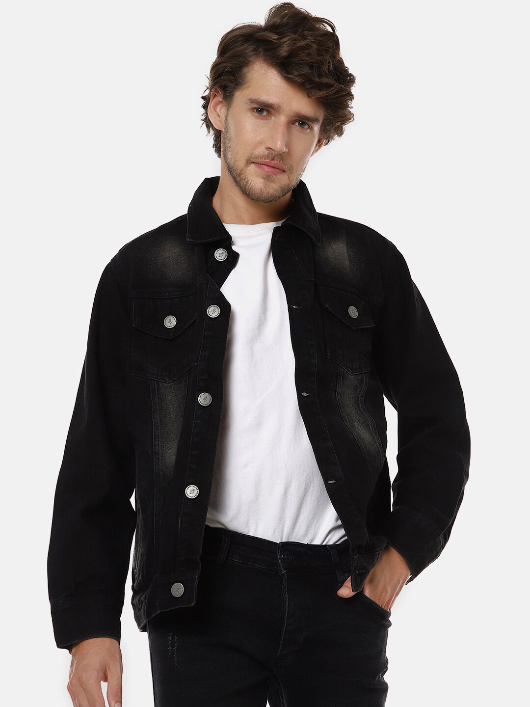

Campus Sutra Men Black Windcheater Denim Jacket