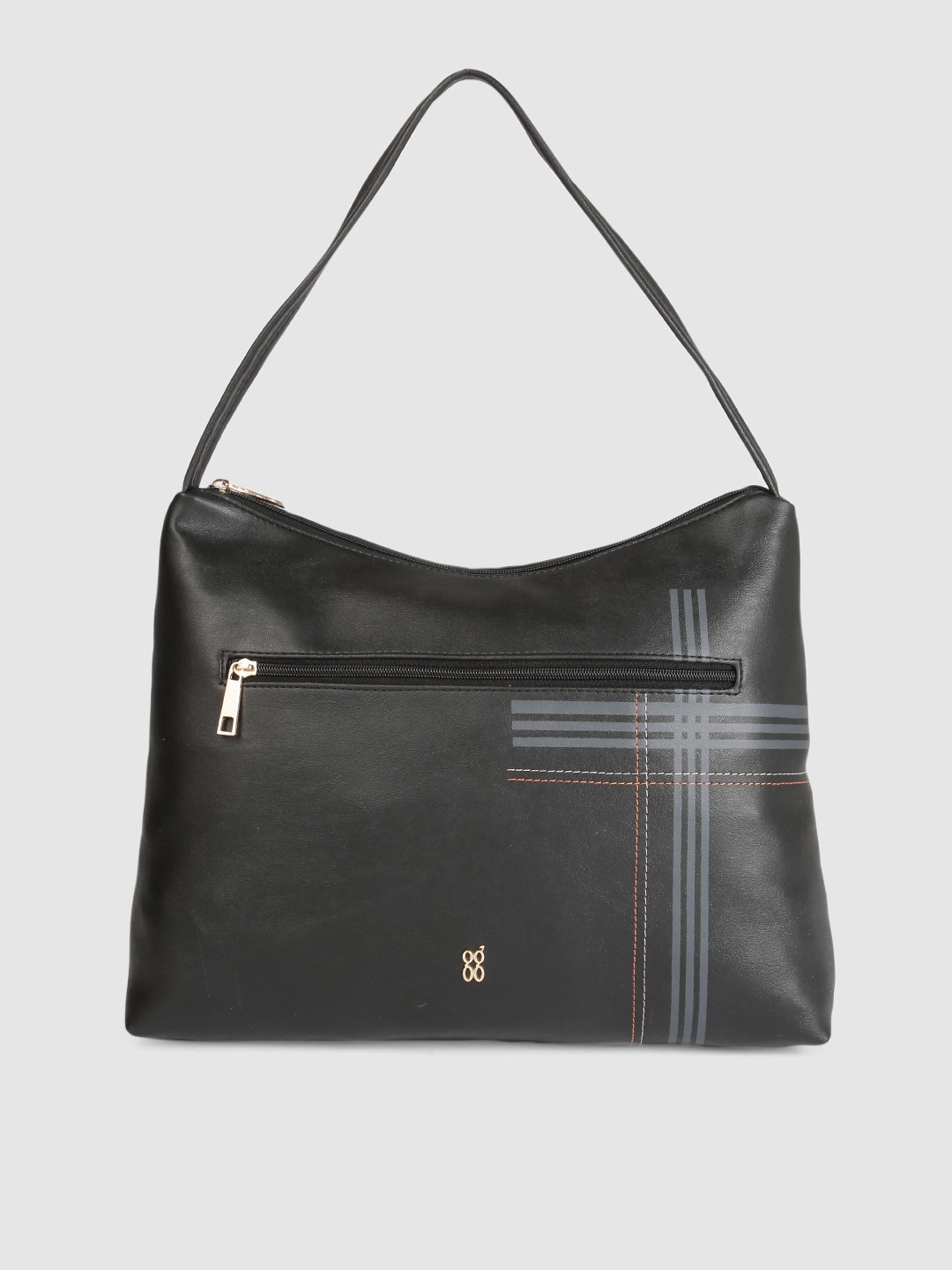 

Baggit Black Solid Structured Hobo Bag With Stitch Work
