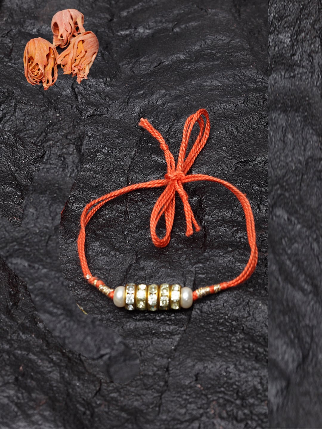 

DUGRISTYLE Men Orange Pearl Rakhi with Roli Chawal