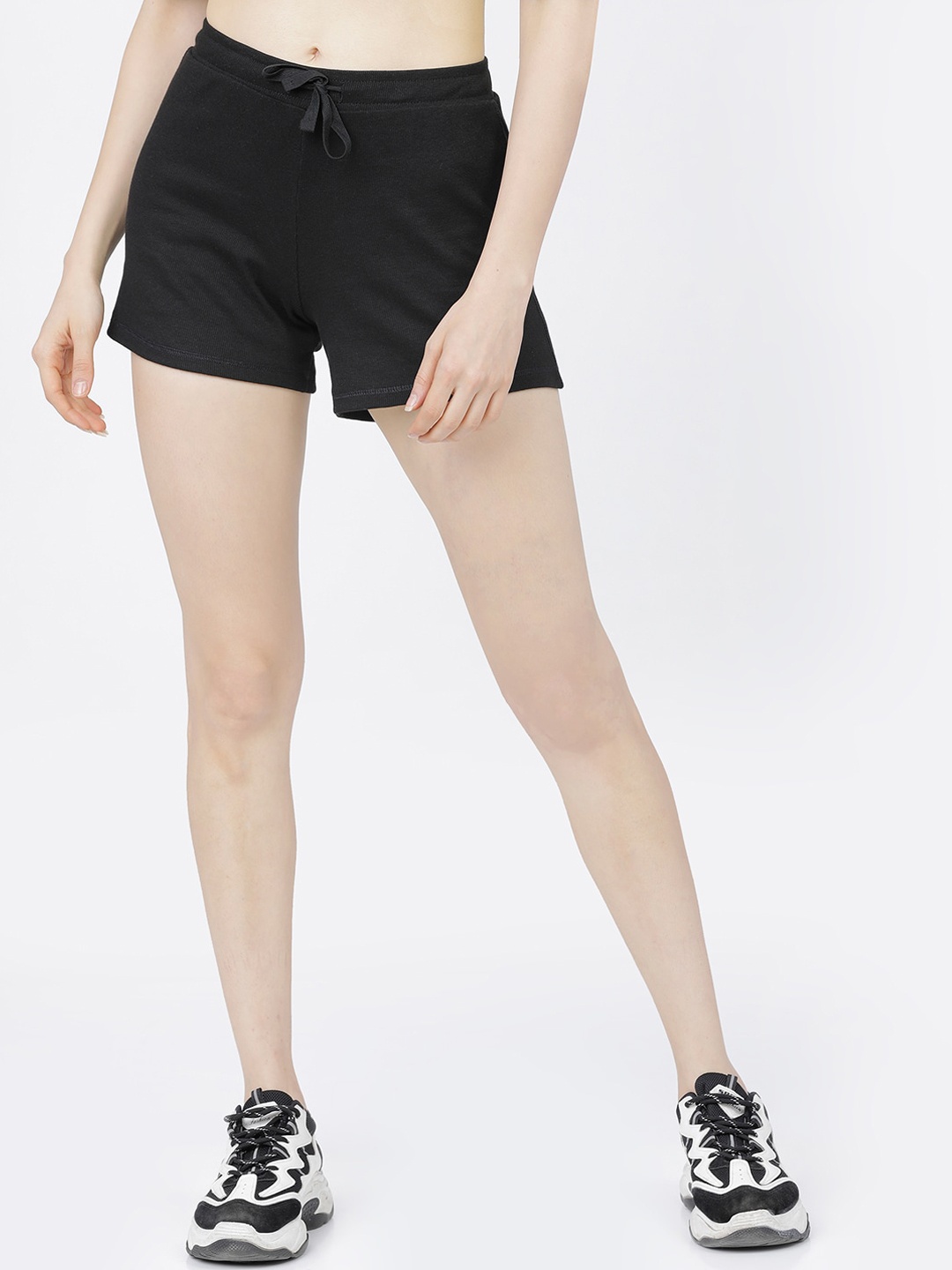 

Tokyo Talkies Women Black Mid-Rise Regular Shorts