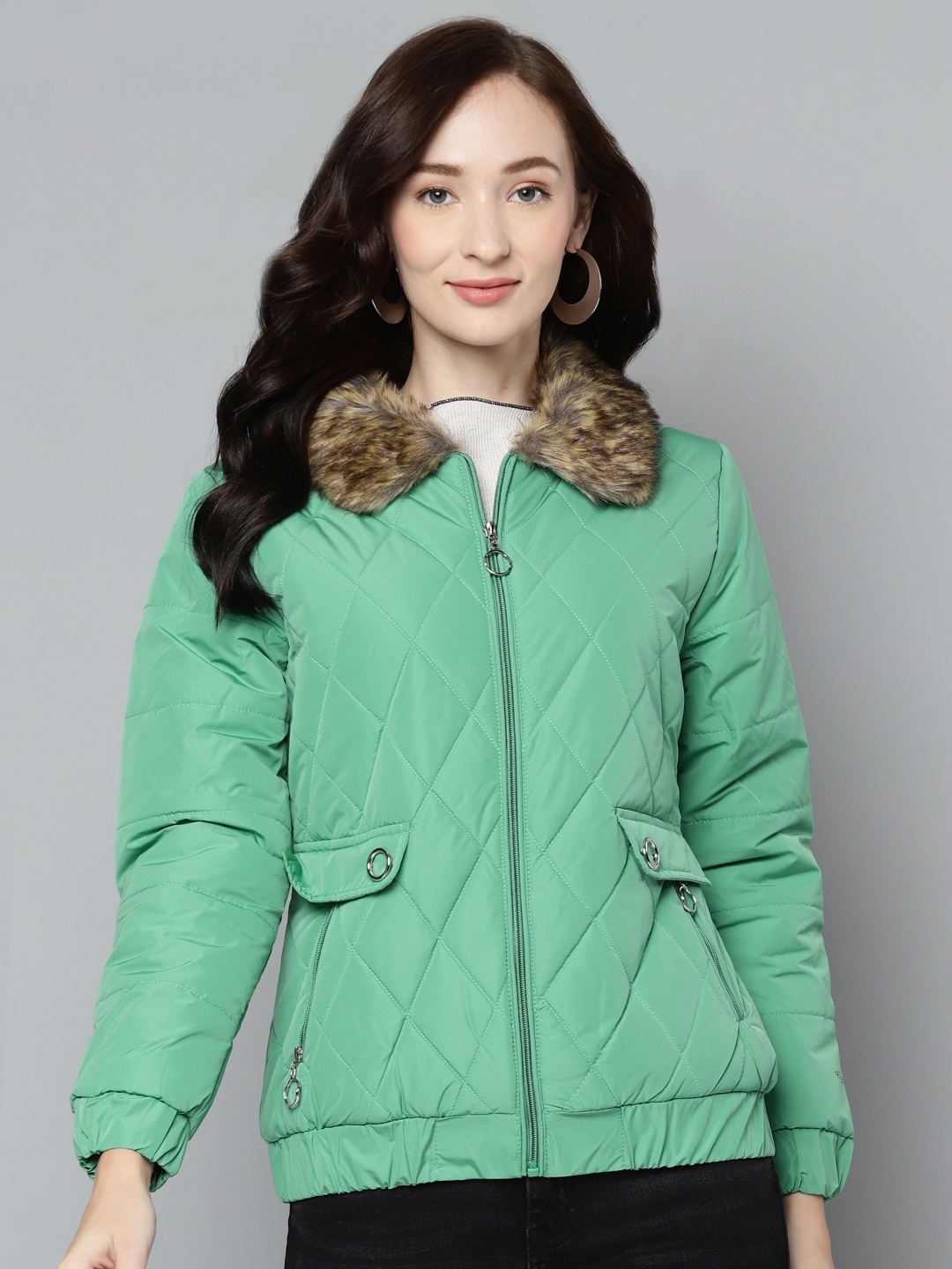 Foreign Culture By Fort Collins Women Green Bomber Jacket