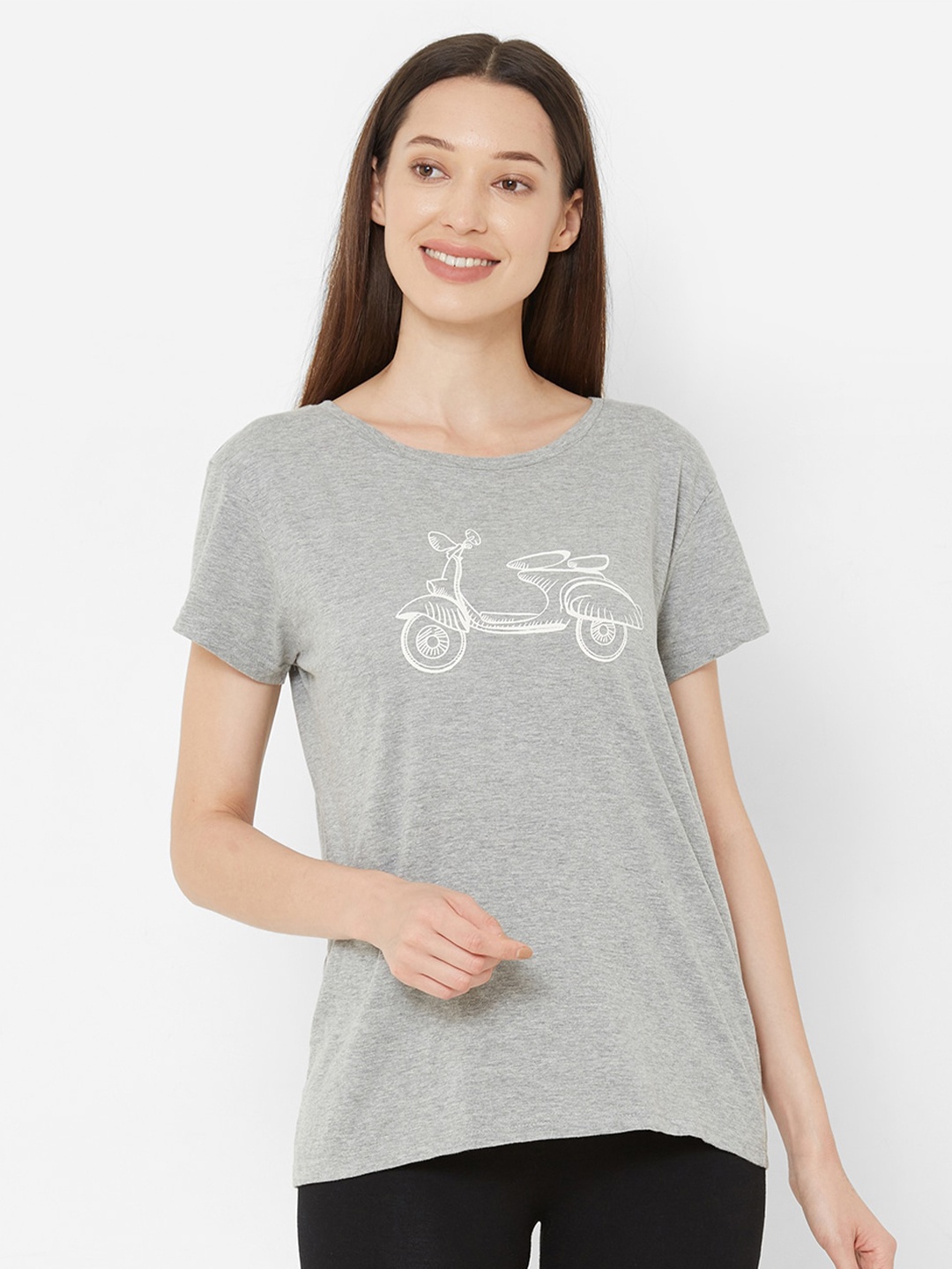 

Mystere Paris Women Grey Printed Pure Cotton T-shirt