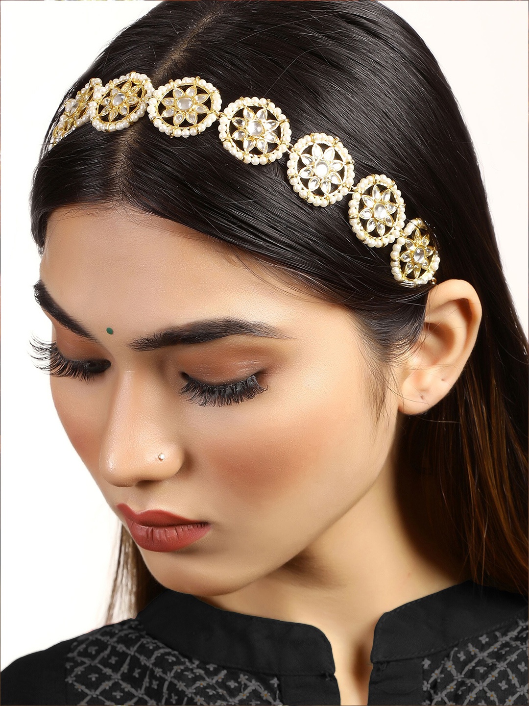 

KARATCART Women Gold-Toned & White Embellished Hairband
