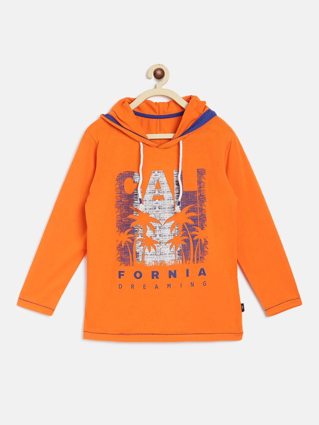 

Lil Tomatoes Boys Orange Pure Cotton Graphic Printed Hooded Pure Cotton T-shirt