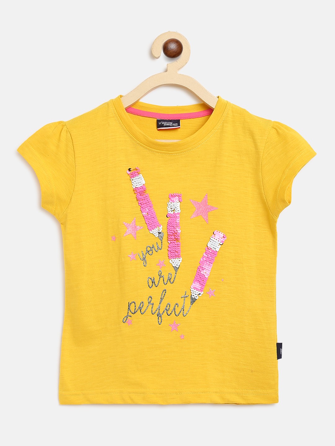 

Lil Tomatoes Mustard Yellow Flip-Sequinned Regular Top