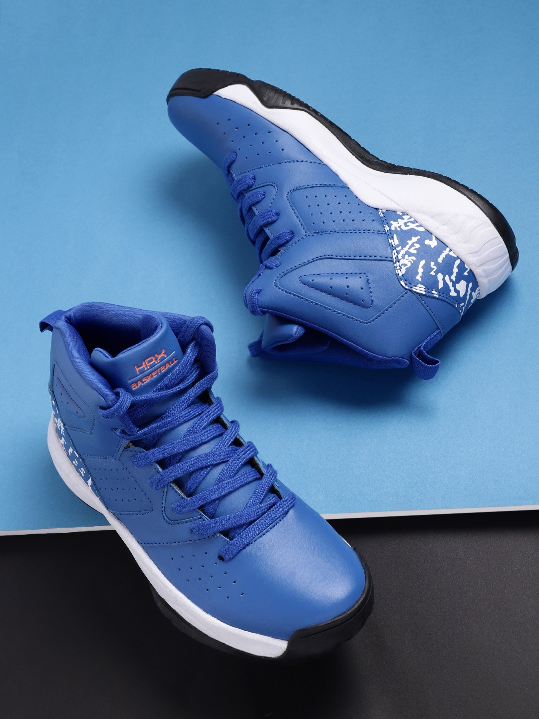 

HRX by Hrithik Roshan Unisex Blue Perforated Mid-Top Basketball Sneakers
