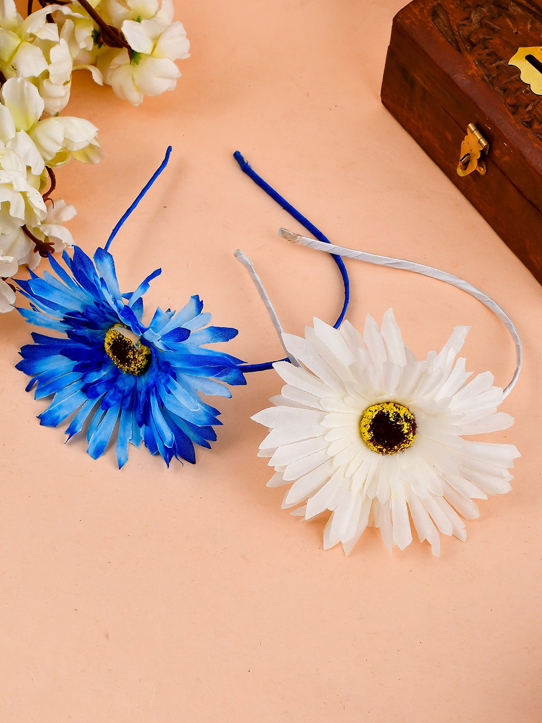

Silvermerc Designs Women Set of 2 Blue & White Embellished Hairband