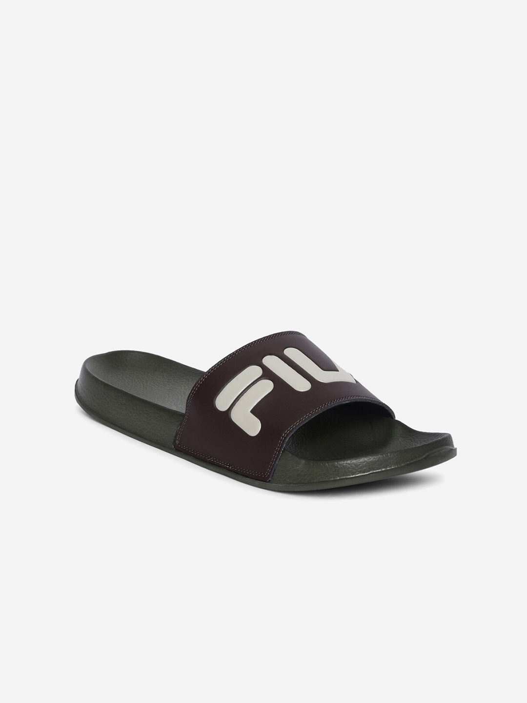 

FILA Men Brown & White Rubber Sliders