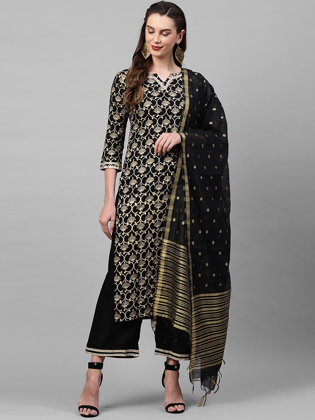 

Indo Era Women Black Ethnic Motifs Printed Kurta with Palazzos & With Dupatta