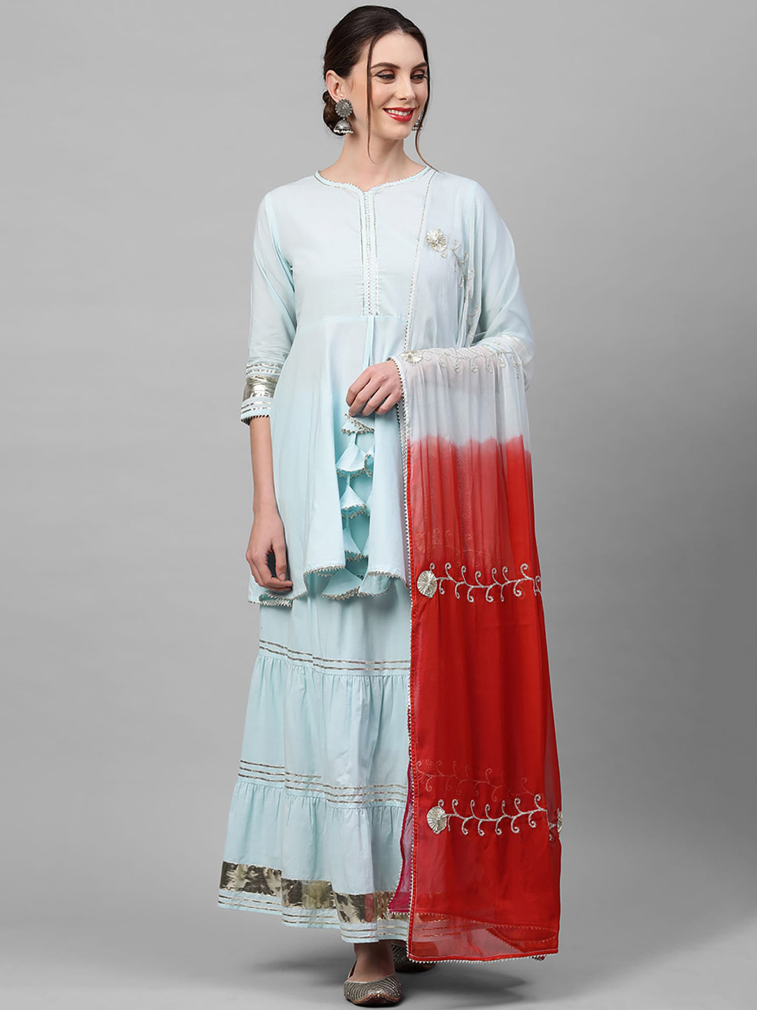 

Indo Era Women Blue Empire Pure Cotton Kurti with Sharara & With Dupatta