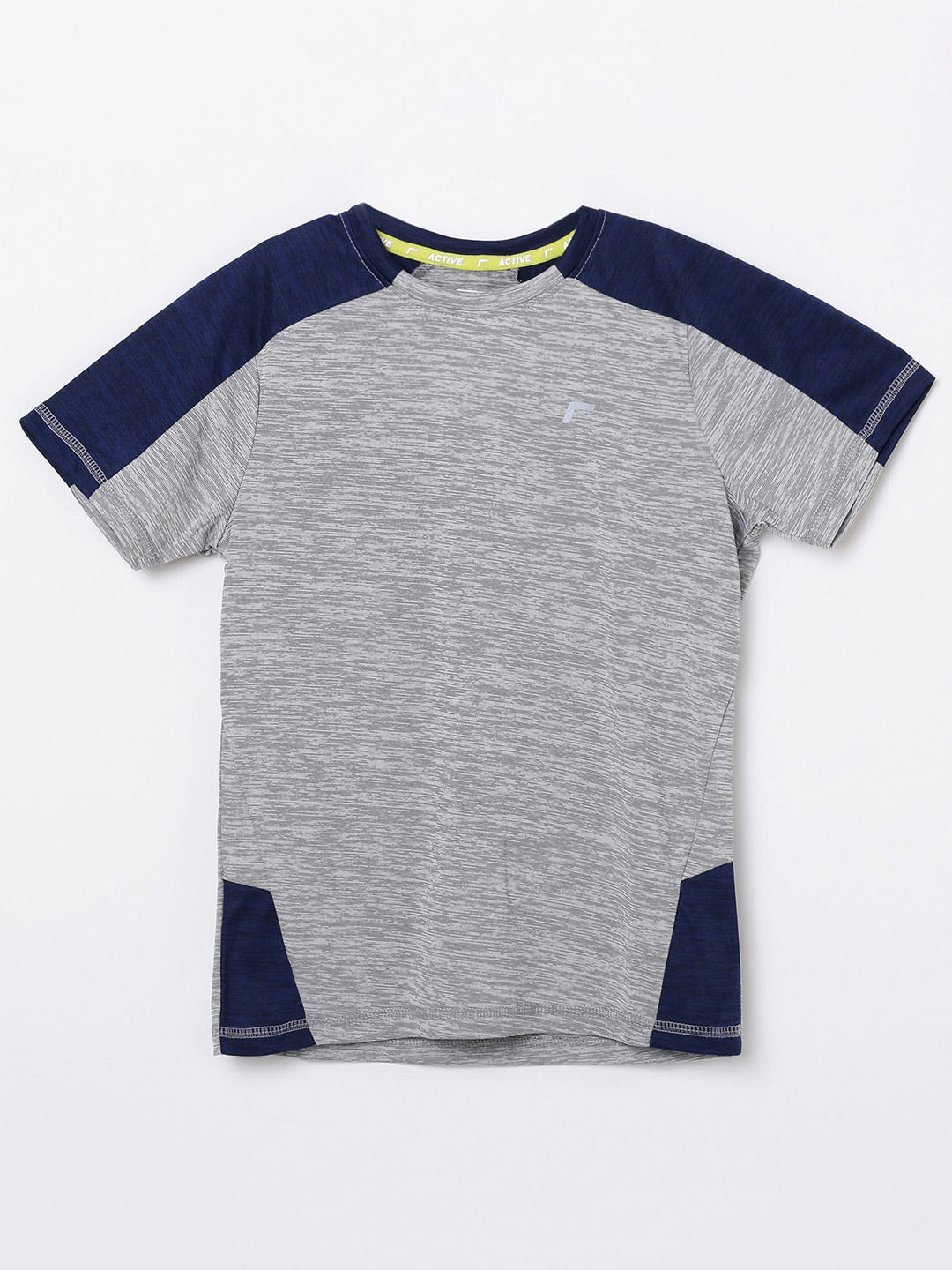 

Fame Forever Active Boys Grey Melange & Blue Colourblocked T-shirt