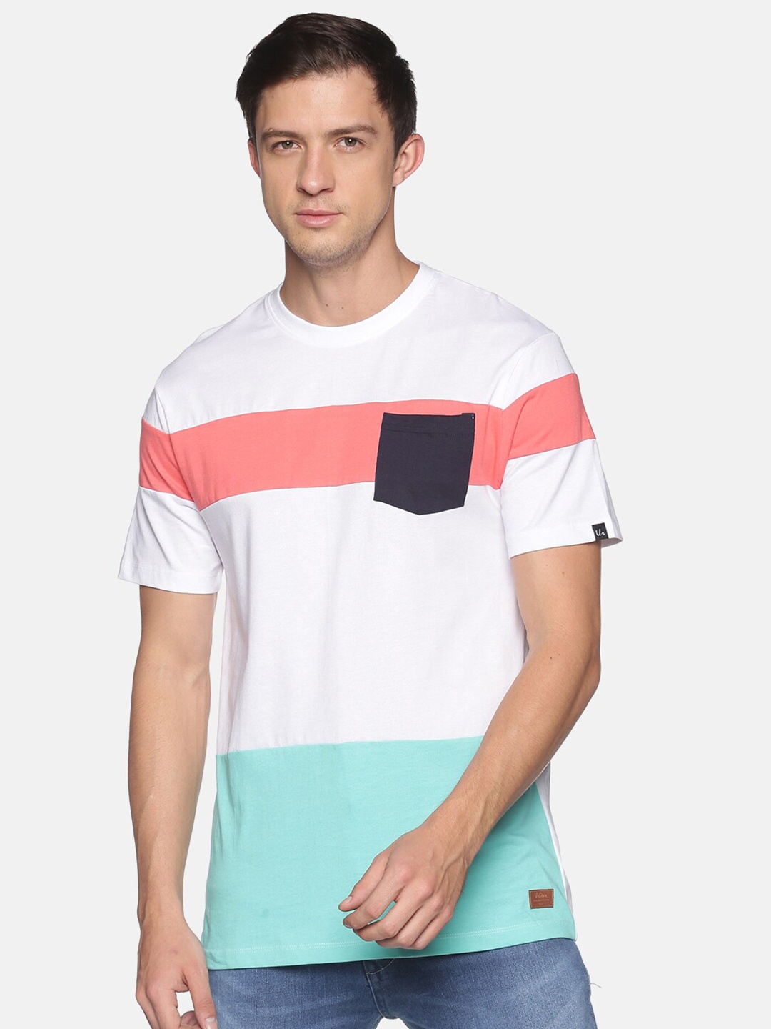 

UrGear Men White & Coral Colourblocked T-shirt