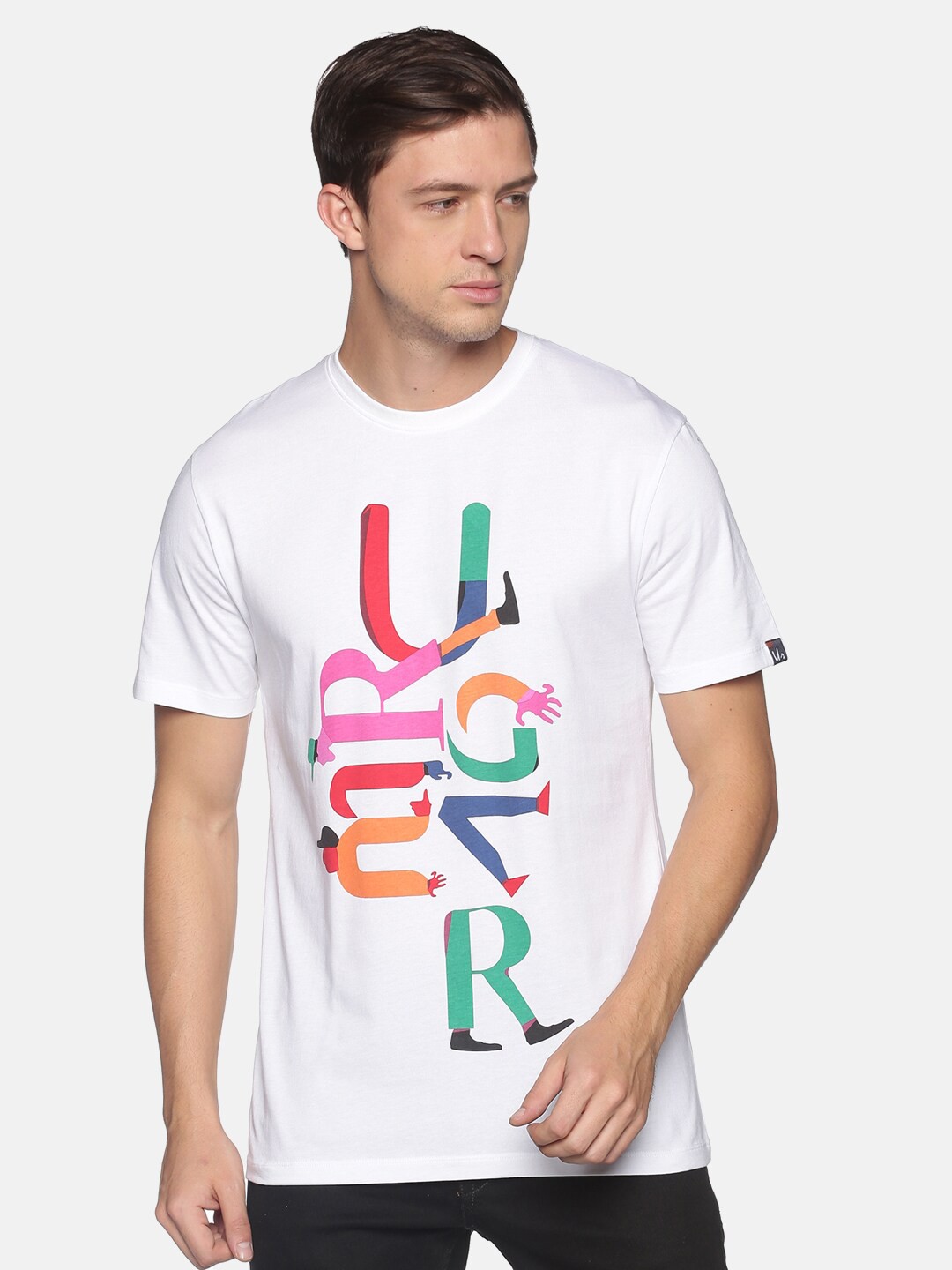 

UrGear Men White Typography Printed Round Neck T-shirt