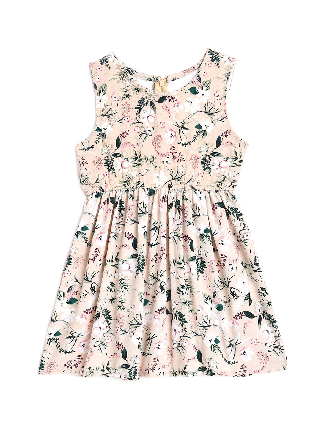 

YK Girls Multicoloured Floral Printed Crepe Fit & Flare Dress, Multi