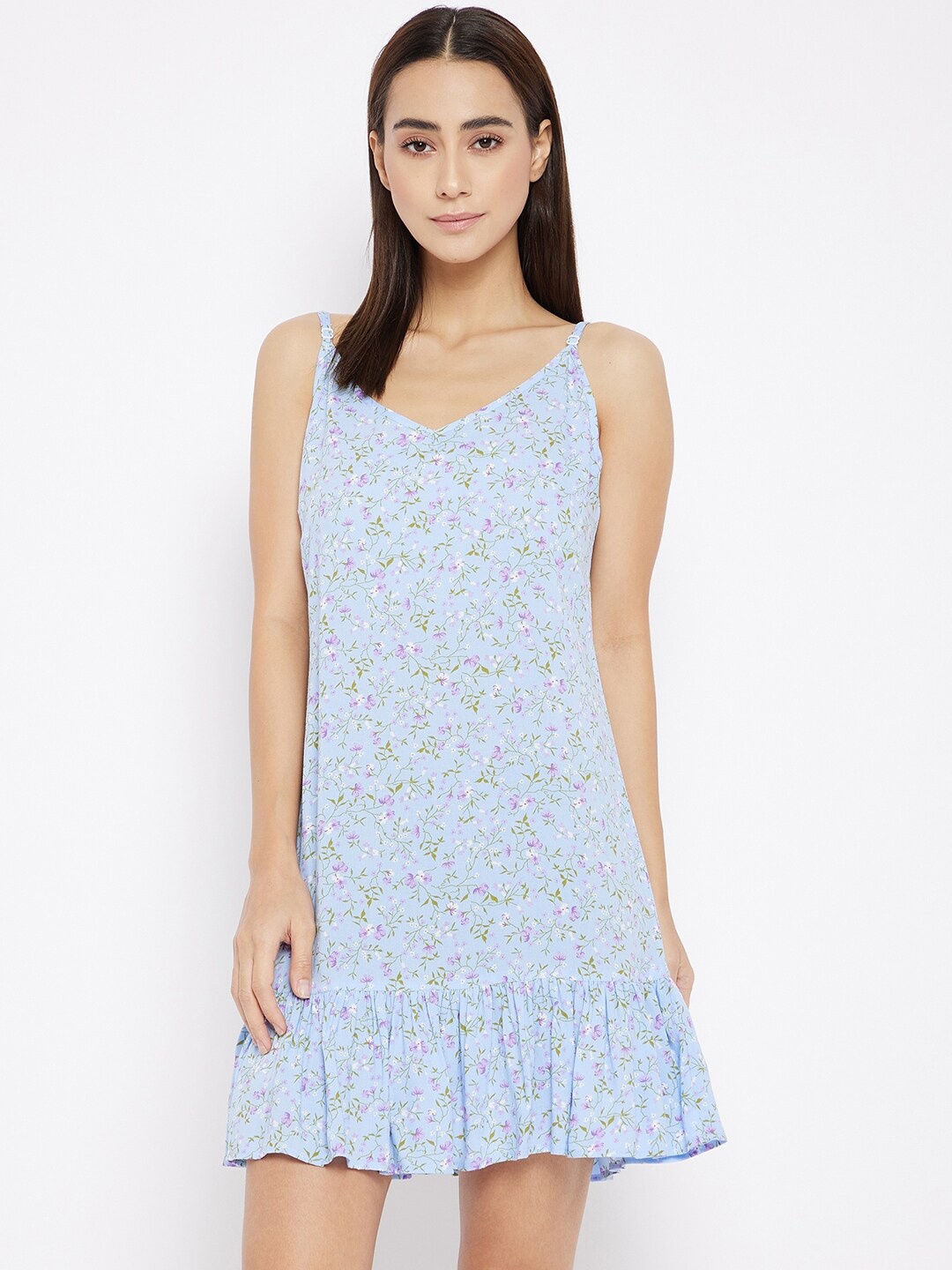 

Hypernation Woman Blue Printed Nightdress, Purple