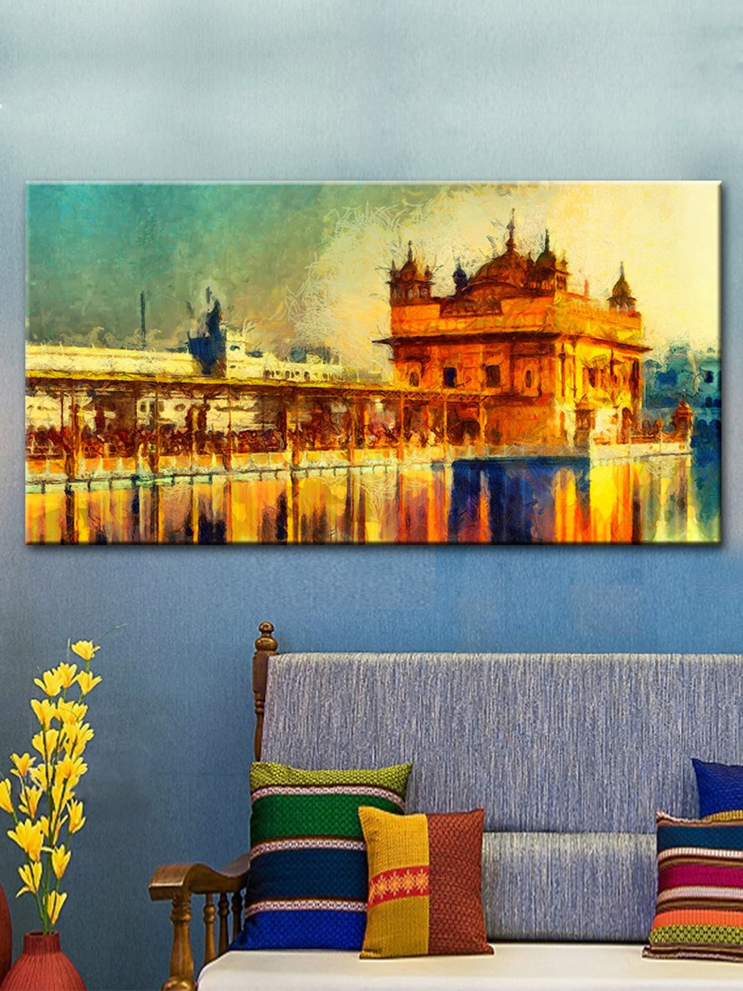 

WALLMANTRA Multicoloured Golden Temple in Abstract design Canvas Printed Painting, Multi