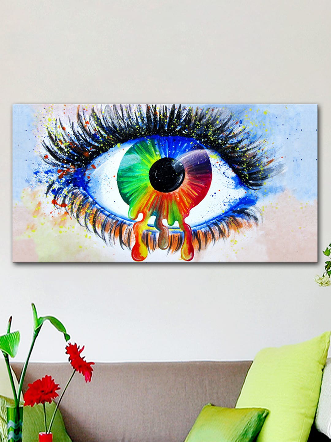 

WALLMANTRA Multicoloured Beautiful Colorful Eyes Canvas Printed Painting, Multi