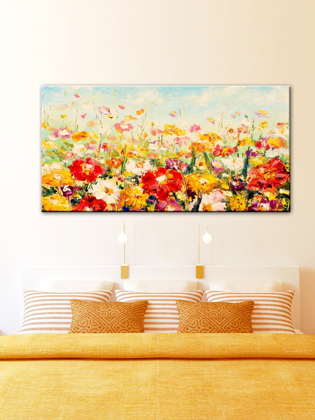 

WALLMANTRA Multicoloured Flower Garden Nature Abstract Design Canvas Printed Painting, Multi