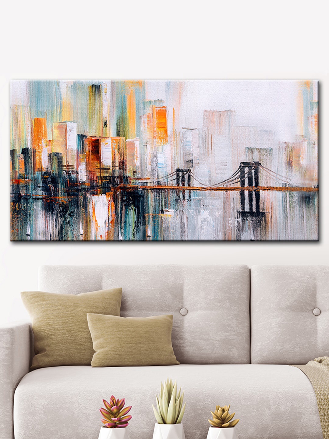 

WALLMANTRA Multicoloured Bridge Abstract Modern Art Canvas Printed Painting, Multi