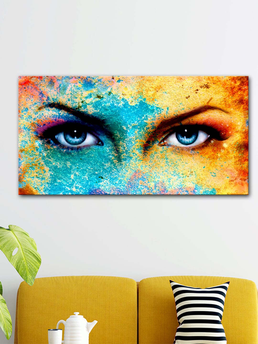 

WALLMANTRA Multicoloured Beautiful Colors Splash Eyes Canvas Printed Painting, Multi
