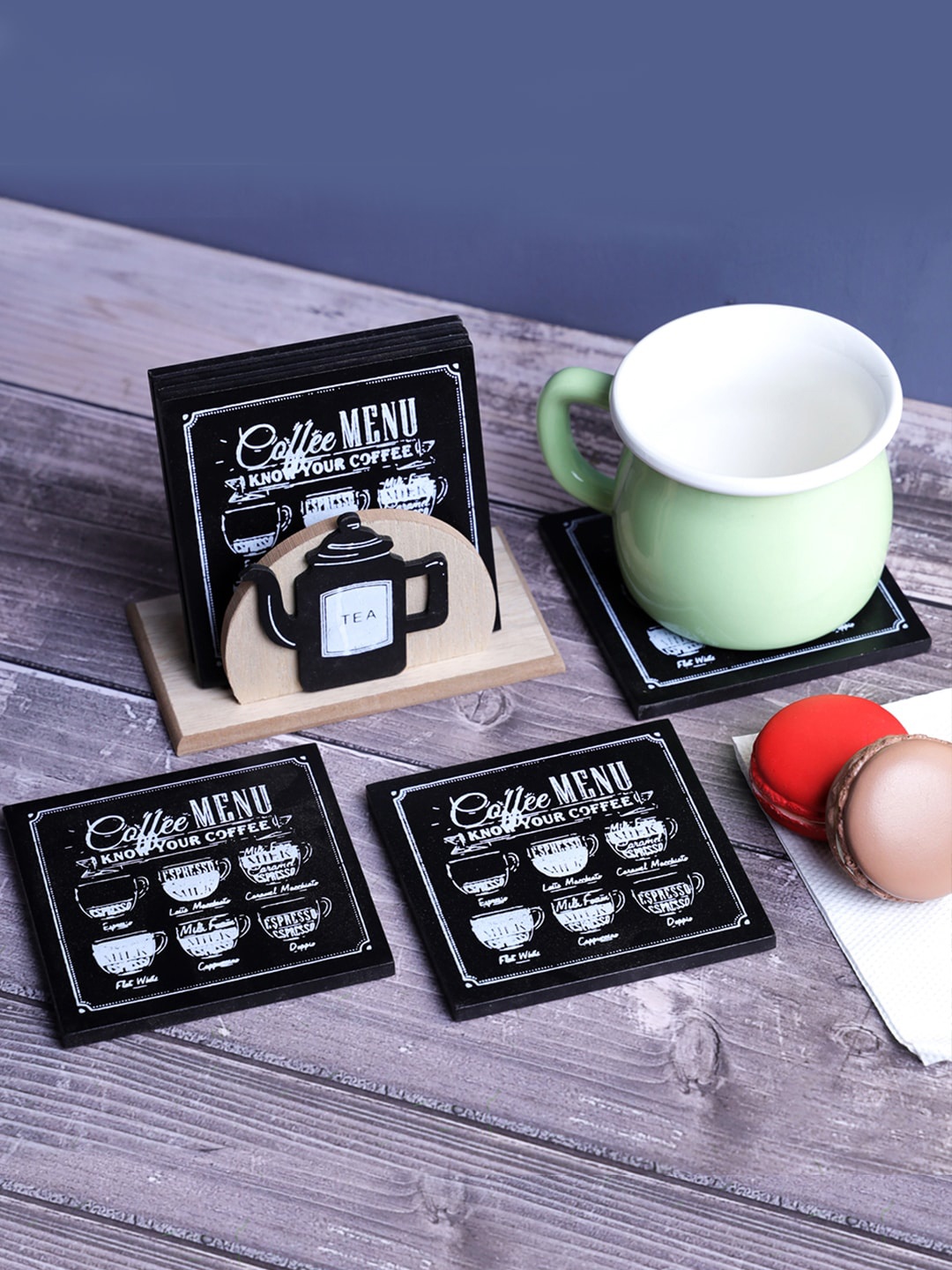 

A Vintage Affair- Home Decor Set Of 6 Black & White Printed Wooden Coasters