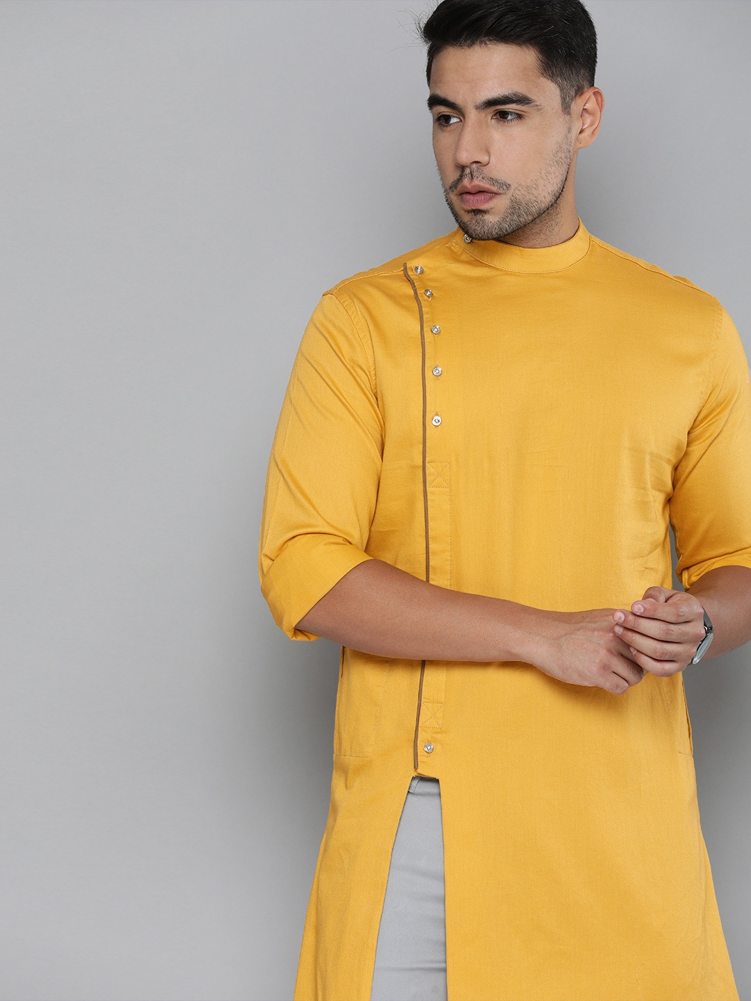 

The Indian Garage Co Men Mustard Yellow Kurta