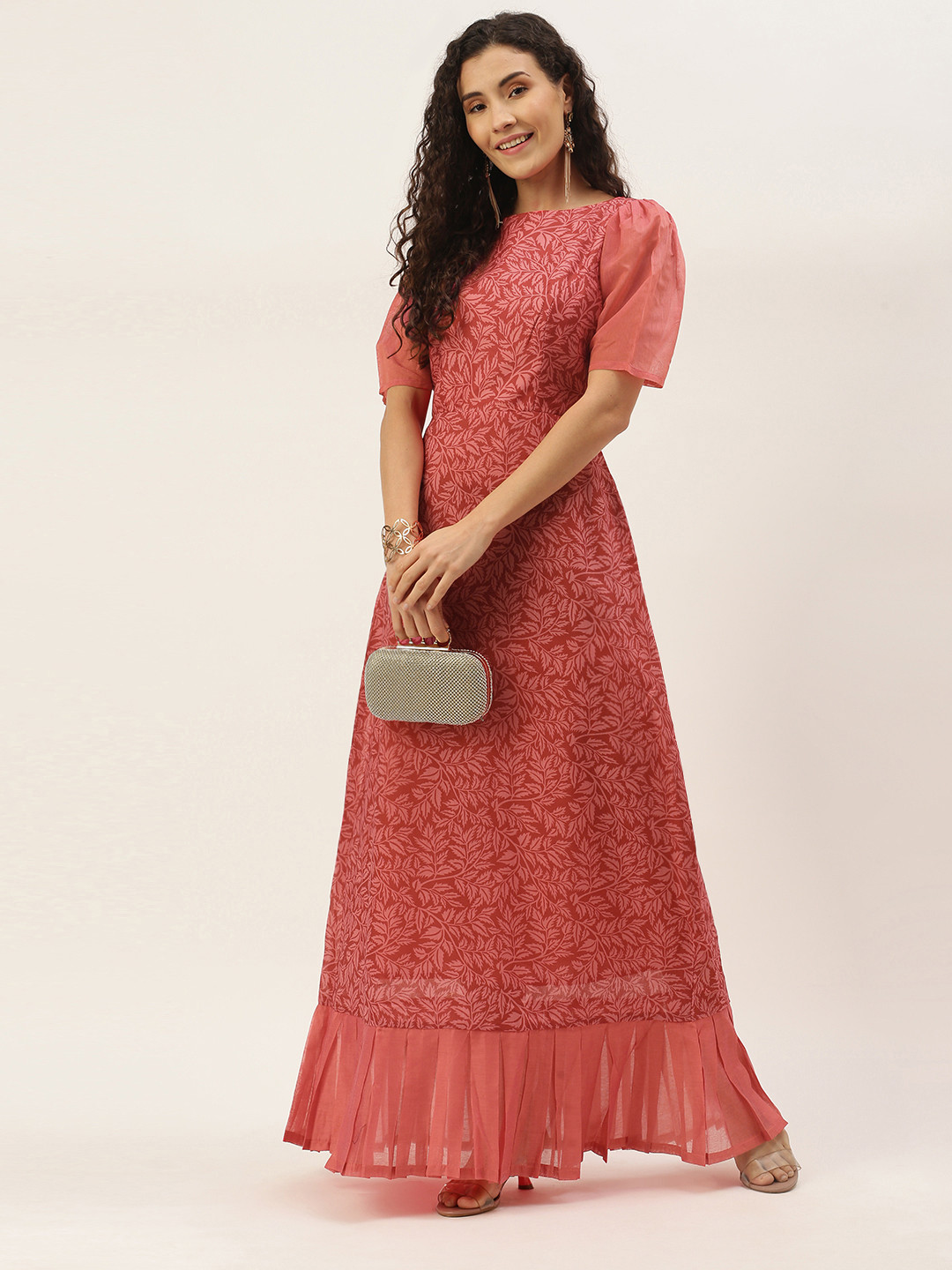 

Ethnovog Pink Floral Ethnic Maxi Dress